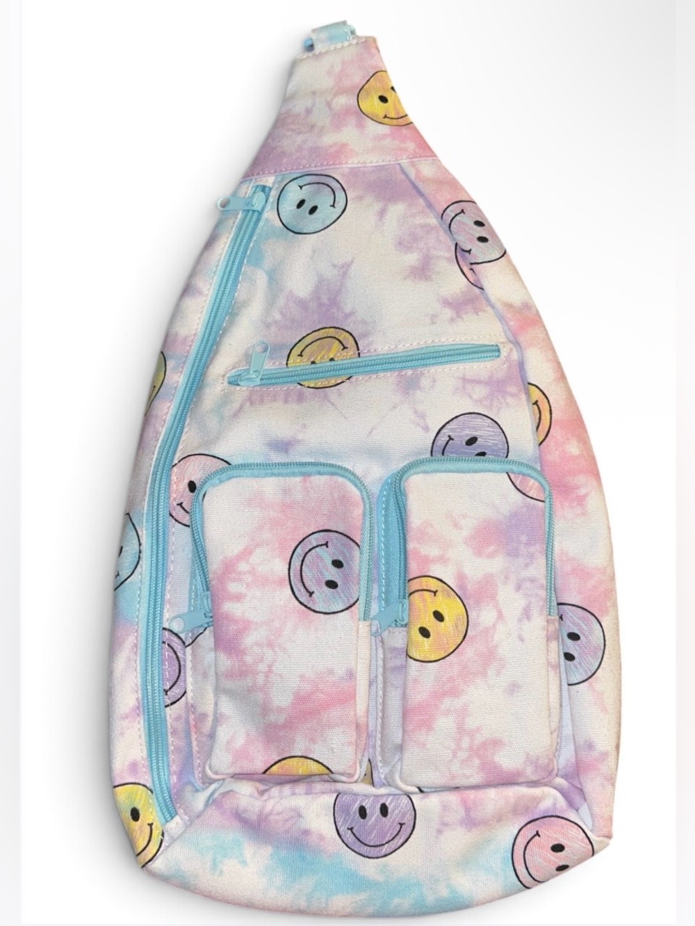 NWT NOBO Tie Dye Smiley Face Sling Crossbody Backpack Travel Multi-Pocket Bag